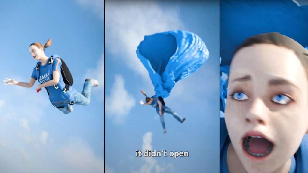 SIMULATION GIRL WHO SURVIVED 3000FT SKYDIVE